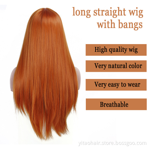 New Arrival wholesale price ginger orange color  Synthetic Hair Wigs With Colorful  Pre-Plucked Big Factory Stock